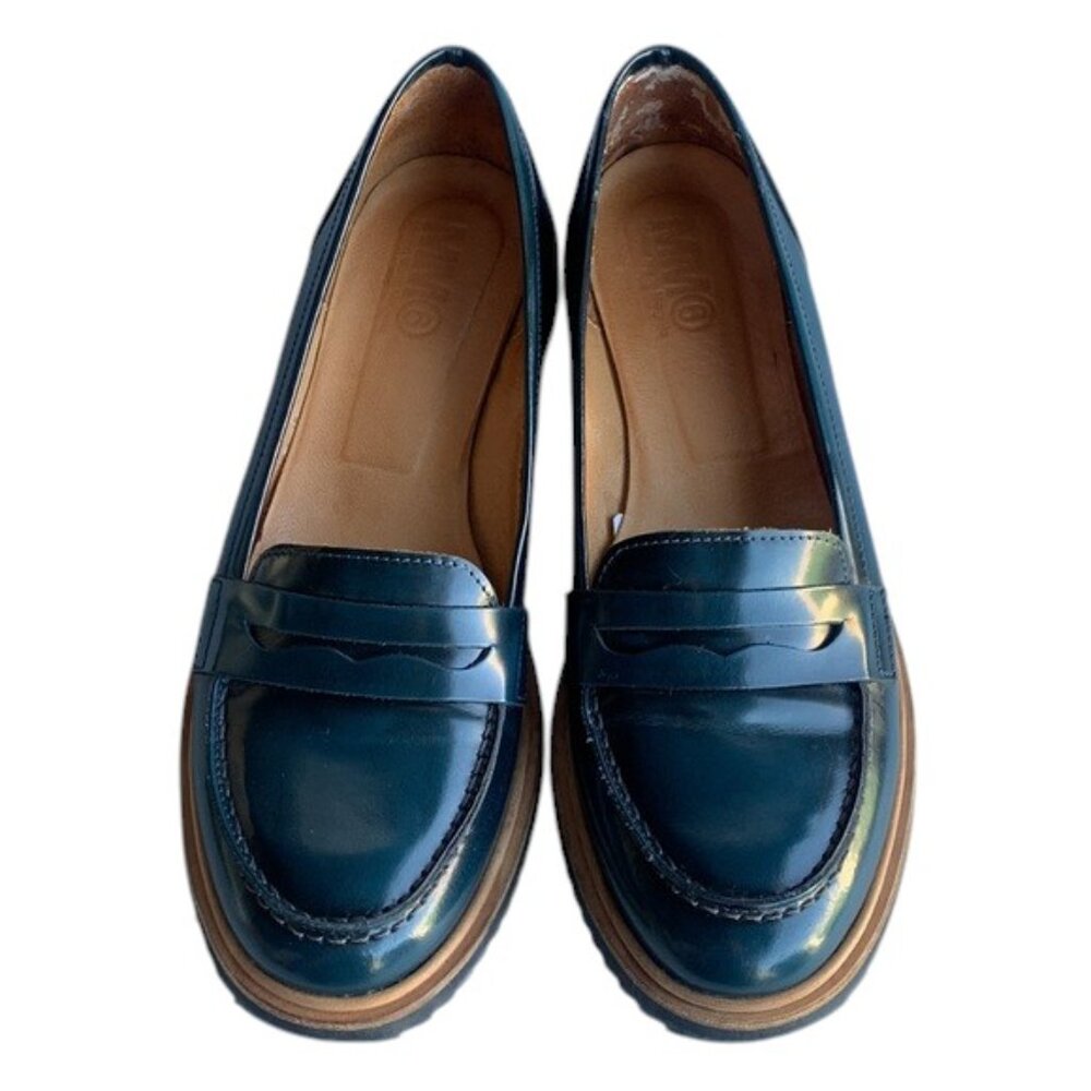 MM6 Maison Margiela Women’s Size 37.5 Blue Onyx Leather Oxford Loafers Round Toe